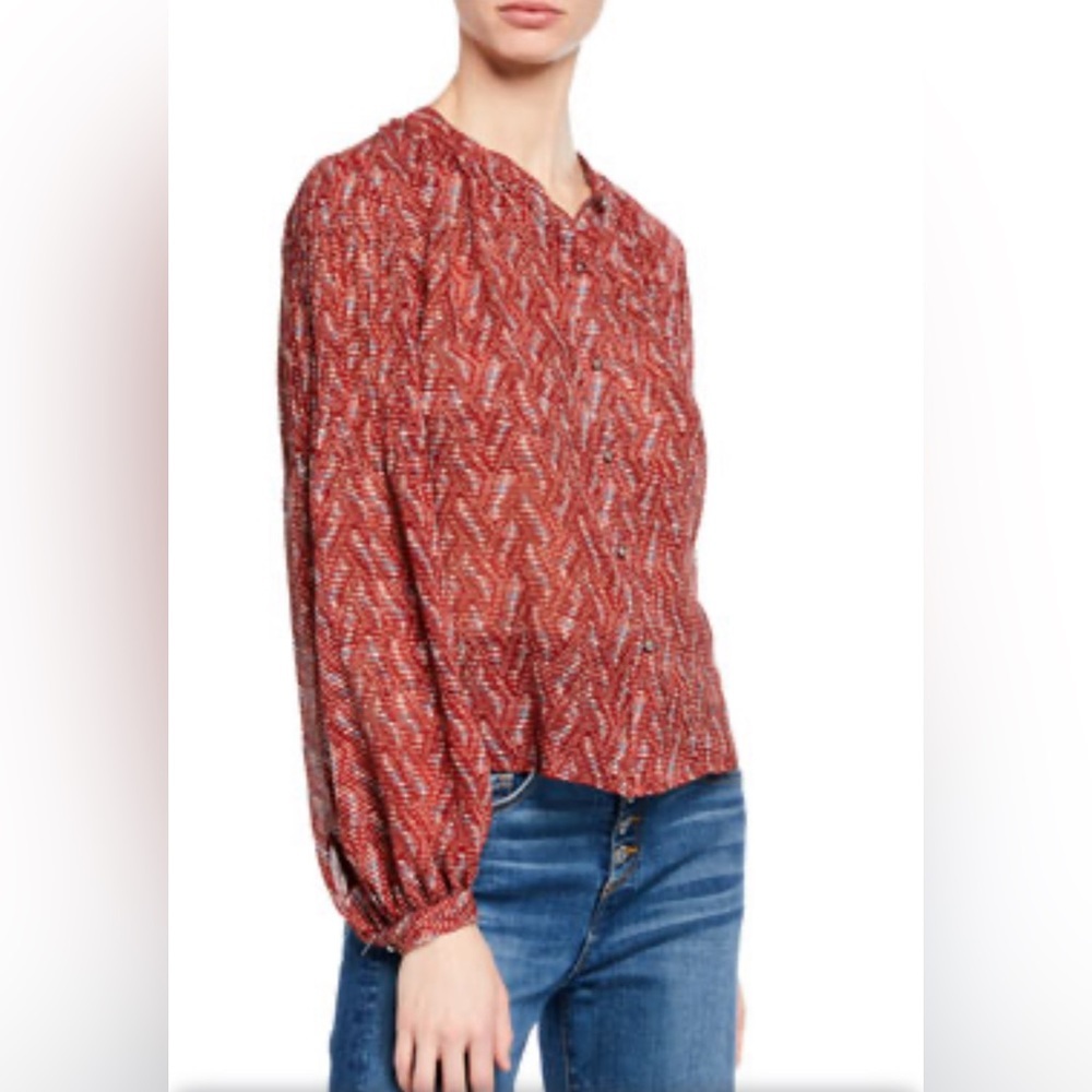 VERONICA BEARD Nicola Silk Geo Print Long Sleeve Button-front Blouse silk 4 B8‎